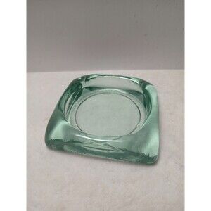 Mid Century Art Glass Cigar Ashtray Trinket Dish Candle Holder Green 6" Heavy